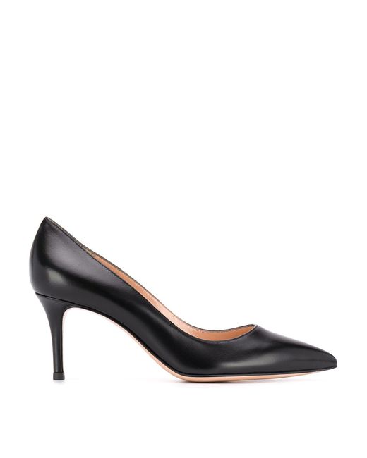 Gianvito Rossi Black Pointed Mid-Heel Pumps