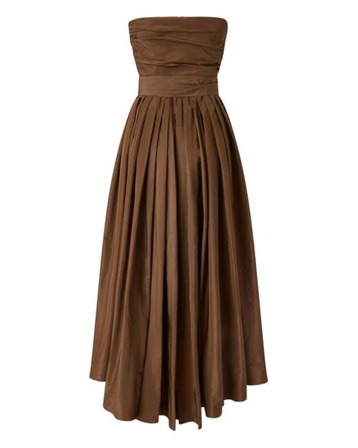 Pinko Brown Pappagallo Strapless Pleated Midi Dress