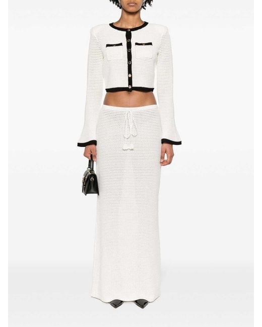 Self-Portrait White Sequinned Pointelle-Knit Maxi Skirt