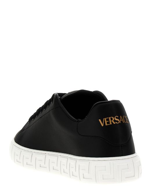 Versace Black Leather-effect Sneakers Greca Pattern