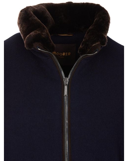 Moorer Blue Wool-Cashmere Jacket With Removable Fur for men
