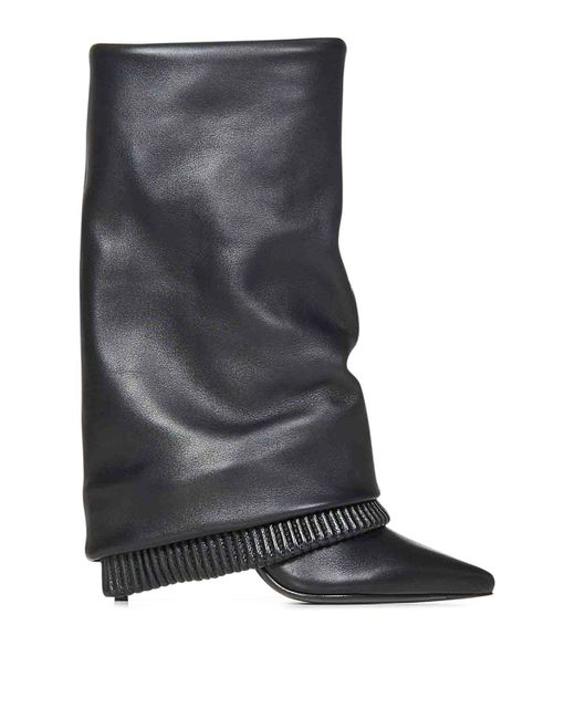 Balmain Gray Lambskin Gaiter-Effect Boots