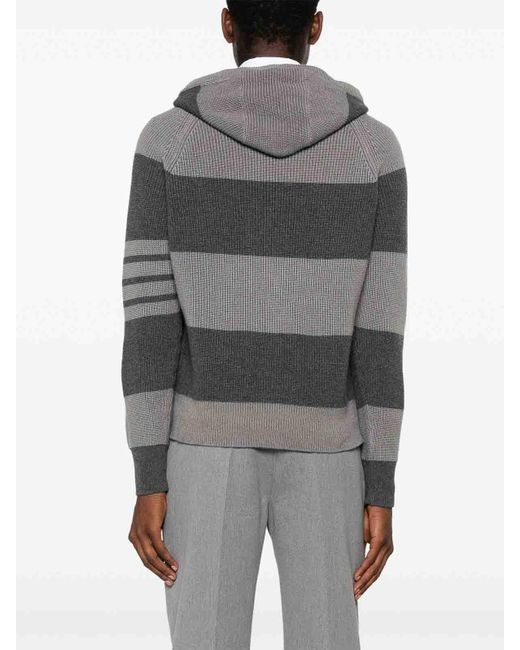Thom Browne Gray Striped Knitted Hoodie for men