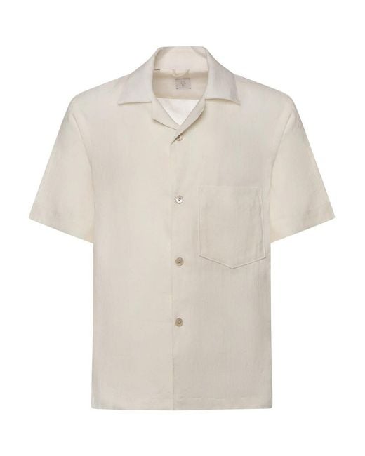 Eleventy White Linen Bowling Shirt for men