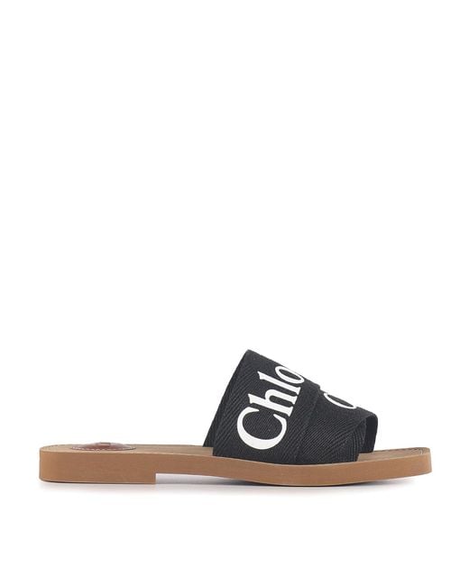 Chloé Brown Woody Flat Linen Sandals