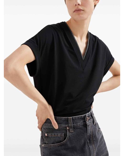 Brunello Cucinelli Black Top With V -Neck