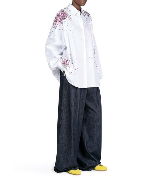 Dries Van Noten White Oversized Cotton Shirt With Appliques