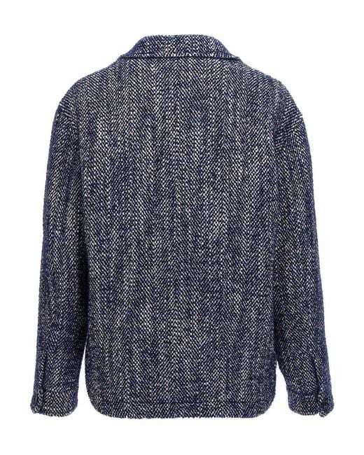 Etro Blue Wool Overshirt Jacket