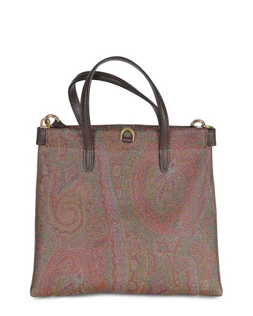 Etro Brown Bag Made Of Coated Cotton Paisley Canvas