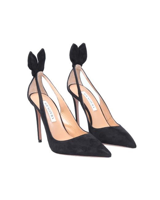 Aquazzura Black Bow Tie 105 Suede Pumps