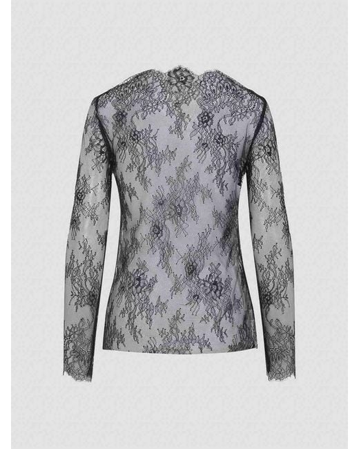 Alberta Ferretti Gray Lace Ls T-Shirt