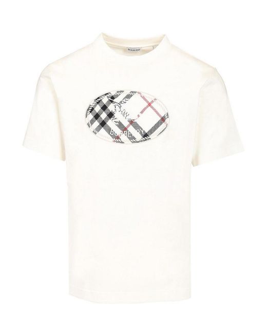 Burberry White Knight Check Print Cotton T-Shirt for men