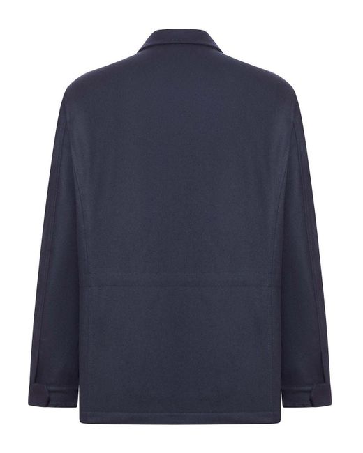 Kiton Blue Multi-Pocket Cashmere Field Jacket for men