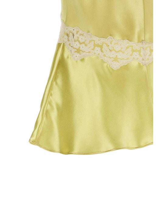 Alberta Ferretti Yellow Satin And Lace Top