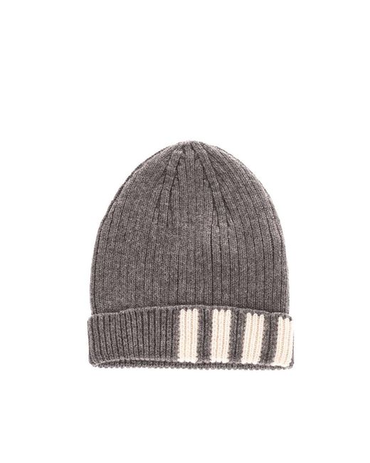 Thom Browne Gray Striped Ribbed Cap for men