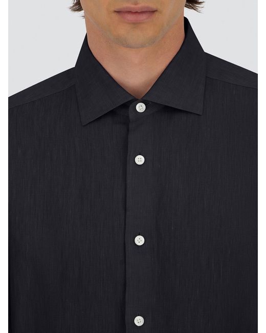 Herno Blue Long-Sleeved Linen Shirt for men