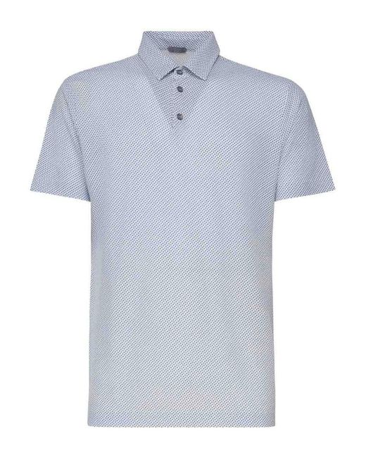 Zanone Blue Polo Shirt With Geometric Print for men