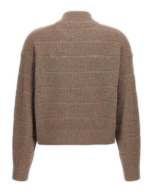 Brunello Cucinelli Brown Sequin-Embellished Sweater