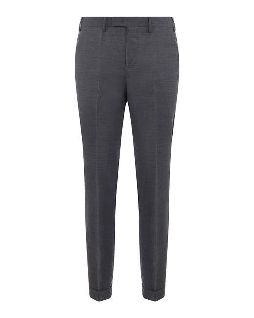 PT Torino Gray Wool Trousers With Concealead Closure for men