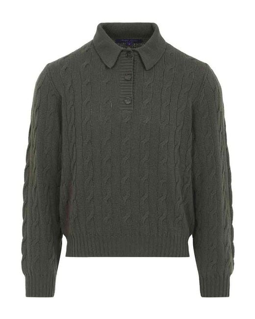 Ralph Lauren Gray Cable-Knit Polo Sweater