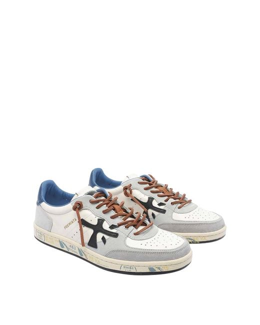 Premiata White Bskt Clay Sneakers for men