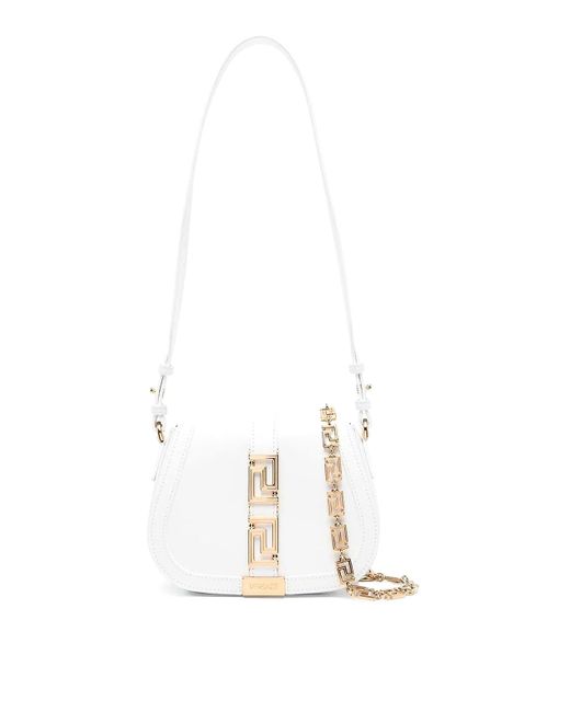 Versace White Leather Bag With Greek Motif Jewel