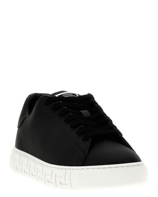 Versace Black Leather-effect Sneakers Greca Pattern