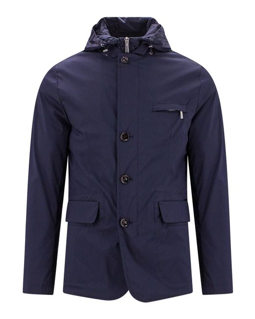 Moorer Blue Jacket With Hooded Nylon Detail for men
