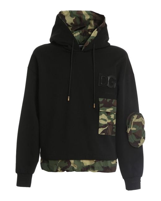 Dolce & Gabbana Black Printed Inserts Hoodie for men