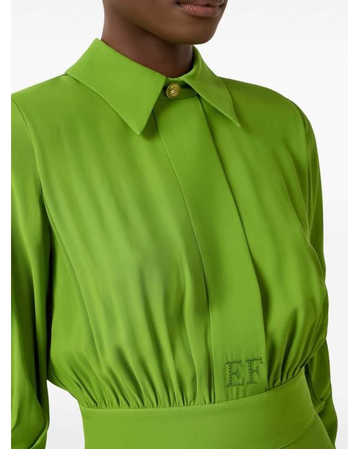 Elisabetta Franchi Green Viscose Georgette Ruffled Midi Dress