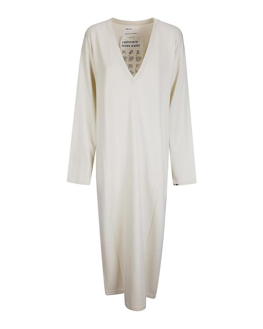 Extreme Cashmere White Long Cashmere Blend Dress