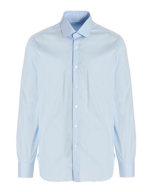 Barba Napoli Blue Poplin Shirt for men