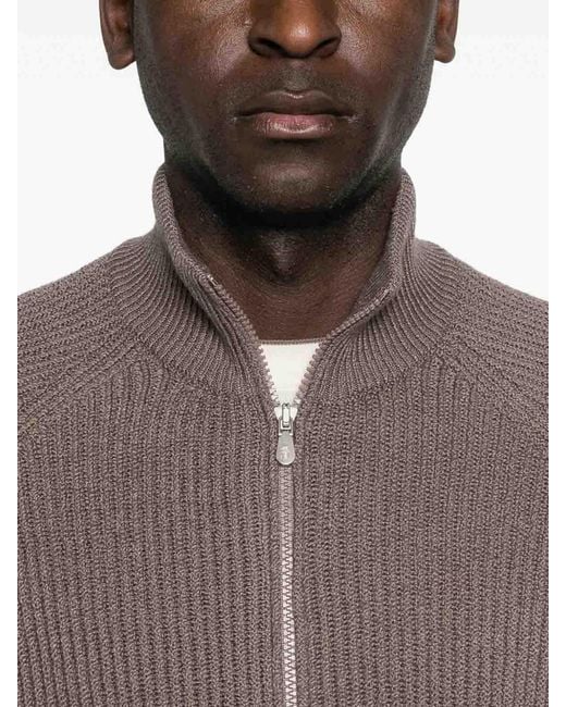 Brunello Cucinelli Brown Zip-Front Cardigan for men