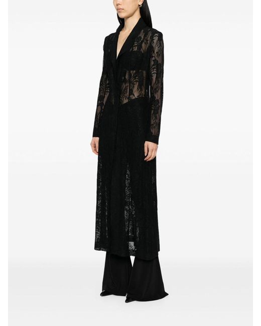 Norma Kamali Black Lace Long Coat