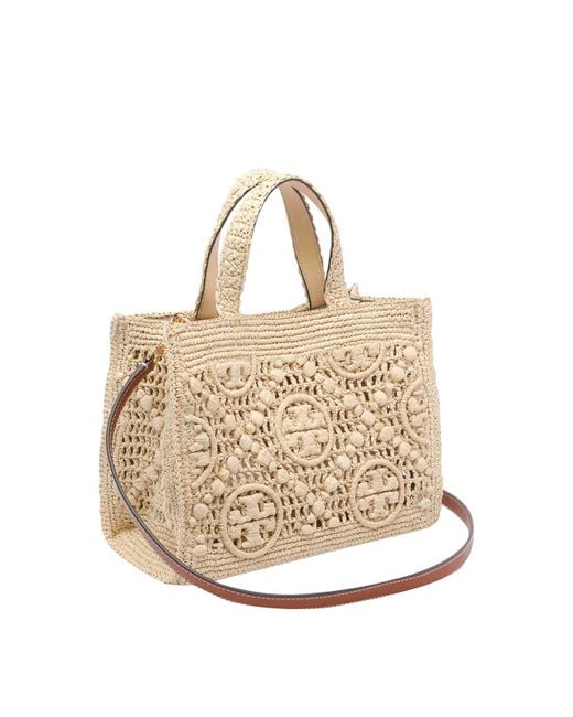 Tory Burch Natural Raffia T Monogram Tote Bag