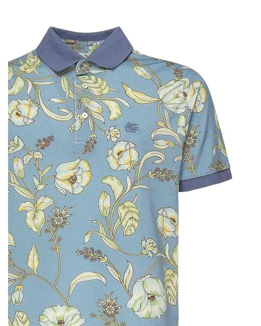 Etro Blue Floral Print Polo Shirt for men