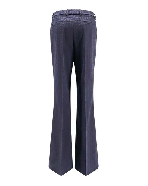 Etro Blue Wool Pants With Iconic Motif
