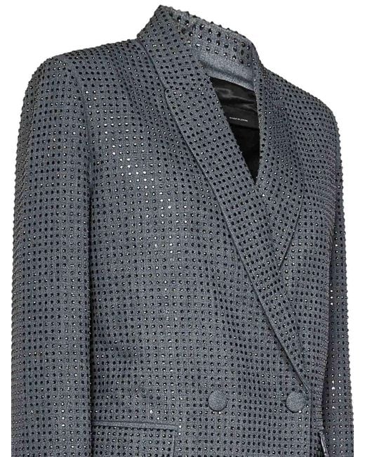 Pinko Gray Viscose Blend Double-Breasted Blazer