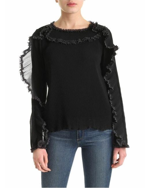 See By Chloé Black Ruffles Long-Sleeved Sweater