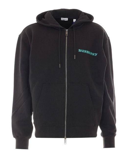 Burberry Black Hoodie With Zip Closure for men