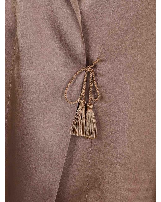 Forte_forte Brown Silk Satin Draped Double-Breasted Blouse