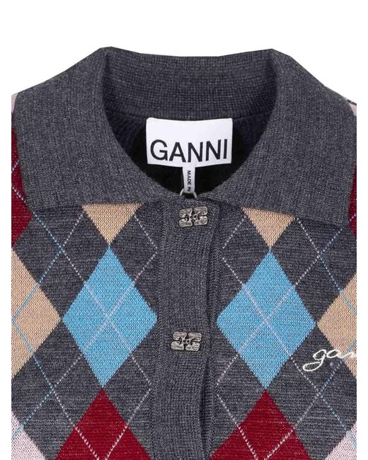 Ganni Blue Jacquard Polo
