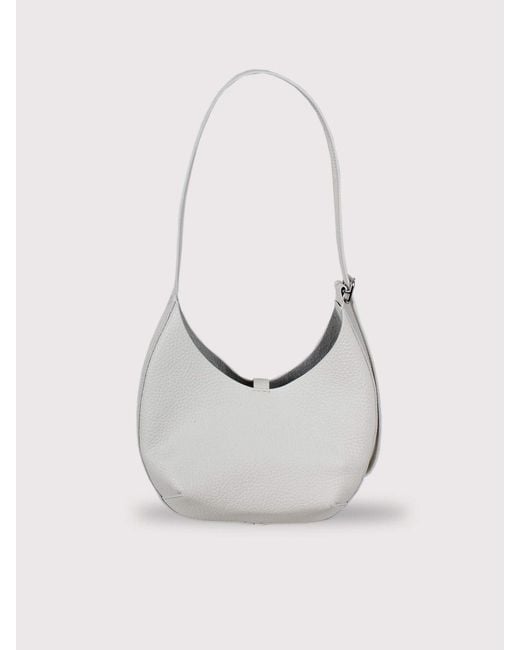 Courreges White Small Hammered Leather Hobo Bag