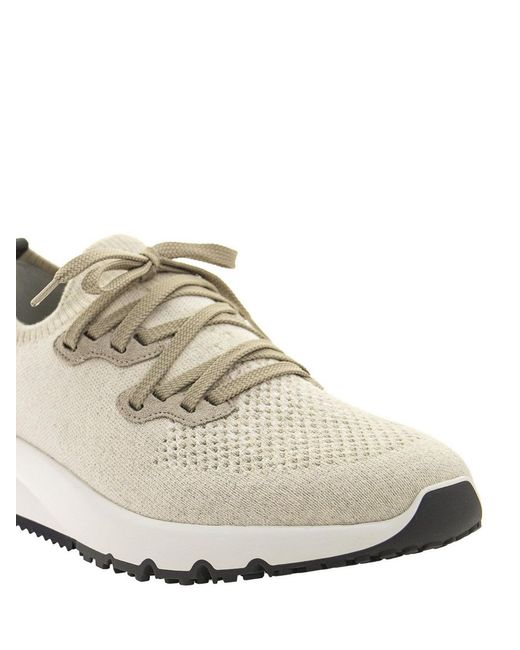 Brunello Cucinelli White Cotton Knit Sneakers for men