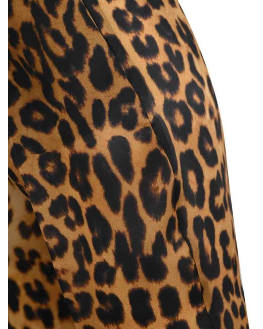 Alberta Ferretti Natural Straight-Leopard Silk Organza Pants