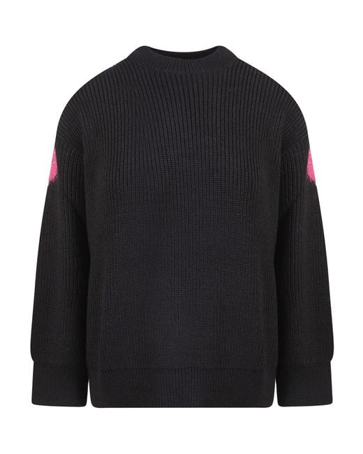 Barrow Black Ribbed Sweater With Lurex Logo Embroidery
