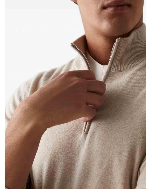 Brunello Cucinelli White Zip Sweater for men