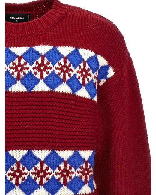 DSquared² Red Jacquard Knit for men