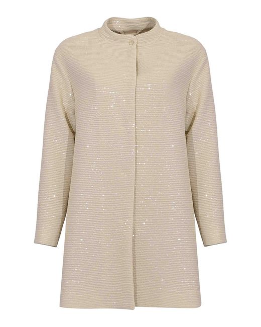 Herno Natural Coat With Ivory Sequins