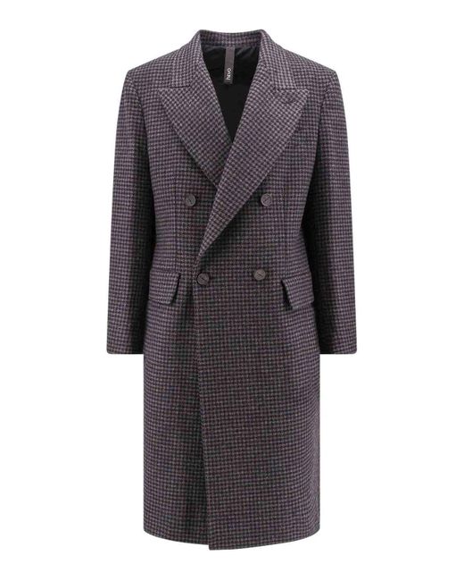 Hevò Gray Pied-de-poule Wool Blend Coat for men